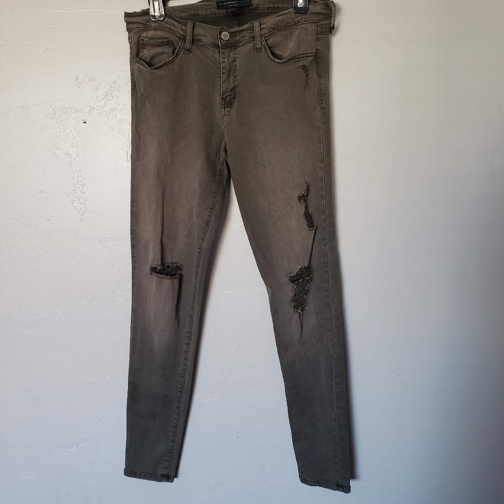 Flying Monkey Women's 30 Olive Green Distressed Denim Skinny Jeans